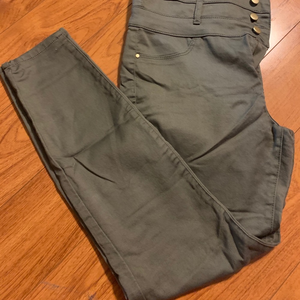 Olive colored high waisted skinny jeans